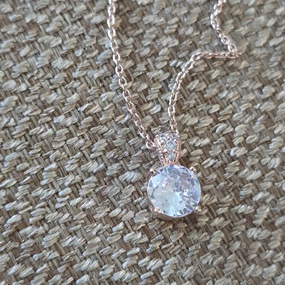 Macy's Elegant Rose Gold Necklace Crystal Pendant New - Picture 3 of 7